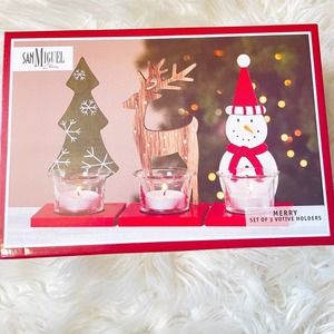 San Miguel Merry 3 Votive Candle Holders Christmas Tree, Reindeer, Snowman NWT